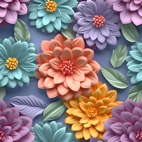 Premium Ai Image 3d Floral Seamless Pattern For Digital Prints