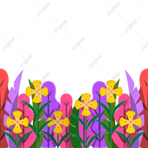 Gambar Bunga Berwarna Warni Gaya Kartun Perbatasan Bunga Berwarna