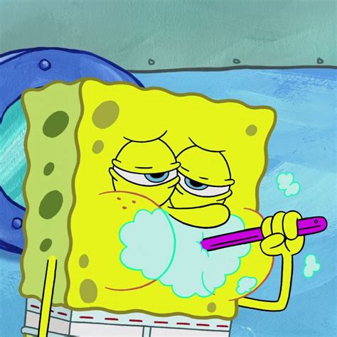 The Spongebob Character Is Brushing His Teeth