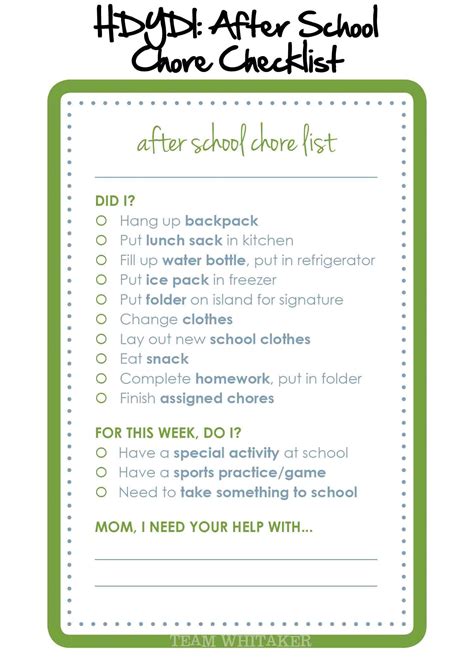 After School Chore Checklist2 Chore Checklist Back To School