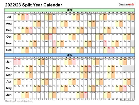 Split Year Calendars 20222023 July To June Excel Templates