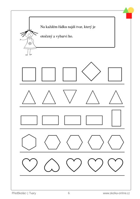 Pracovní listy pro předškoláky téma tvary Školka online