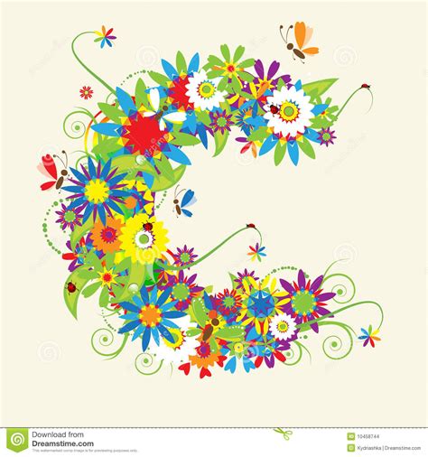 Also known as ascorbic acid, vitamin. Letter C, floral design. stock vector. Illustration of ...