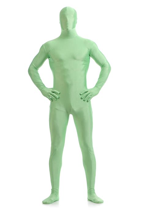 Adult Men Full Body Spandex Lycra Zentai Suit Light Green Tight Suits Pure Color Halloween Party