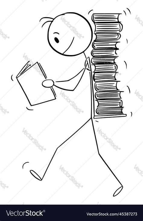 Person Reading Book Walking Cartoon Stick Figure Vector Image