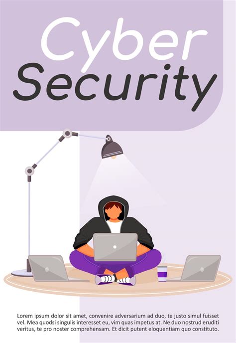 Cyber Security Poster Flat Vector Template Computer Hacking Hacker