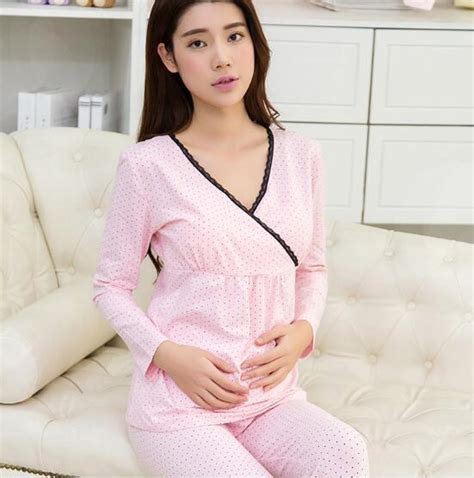 Fdfklak Soft Cotton Maternity Sleepwear Sexy V Neck Pregnancy Clothes Women Pajamas Set