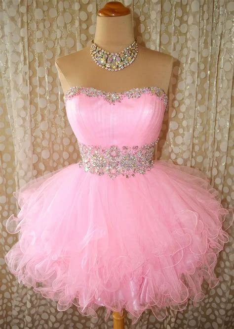 girl dress shop short pink prom dress 2014 new real photo ball gown sweetheart chiffon crystal