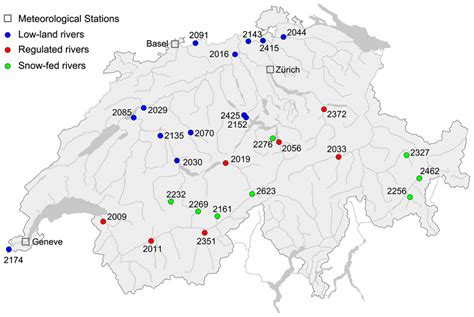 Map Of Switzerland With The Location Of River Stations Id Numbers See