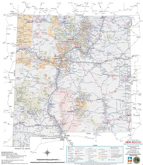 Large Detailed Tourist Map Of New Mexico With Cities And Towns Mexico