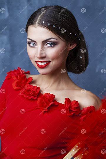 woman traditional spanish flamenco dancer dancing in a red dress stock image image of clothing