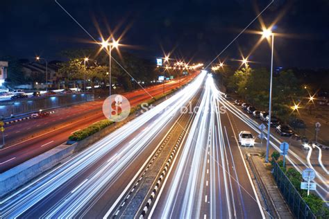Long Exposure Photo Of Traffic With Blurred Traces From Cars Top View
