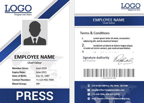8 Free Press Id Card Pass Badge Formats For Ms Word