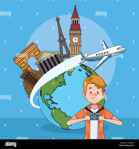 Cartoon Tourist And World Travel Design Stock Vector Image Art Alamy