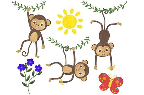 Set Of Watercolor Monkey Illustrations 414309 Illustrations