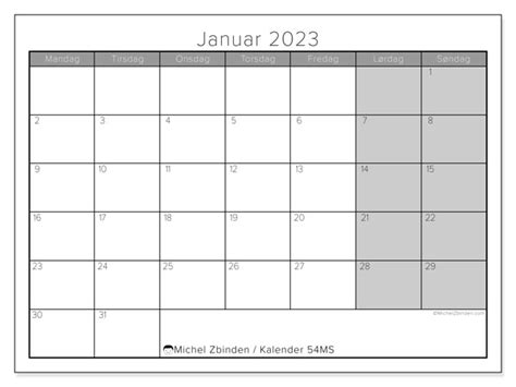 Kalender For Januar 2023 For Utskrift “54ms” Michel Zbinden No