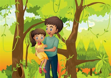 A Forest With A Father Carrying His Daughter Stock Illustration Illustration Of Girl Little