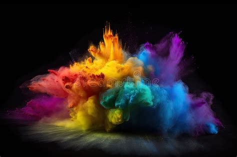 Colorful Rainbow Holi Paint Color Powder Explosion On Dark Background