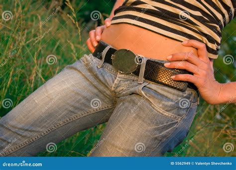 Closeup Sexy Woman Tan Belly In Jeans Royalty Free Stock Images Image 5562949