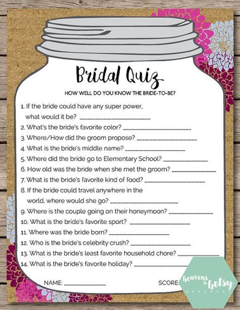 This Printable Bridal Quiz Game Is Perfect For Any Bridal Shower Or