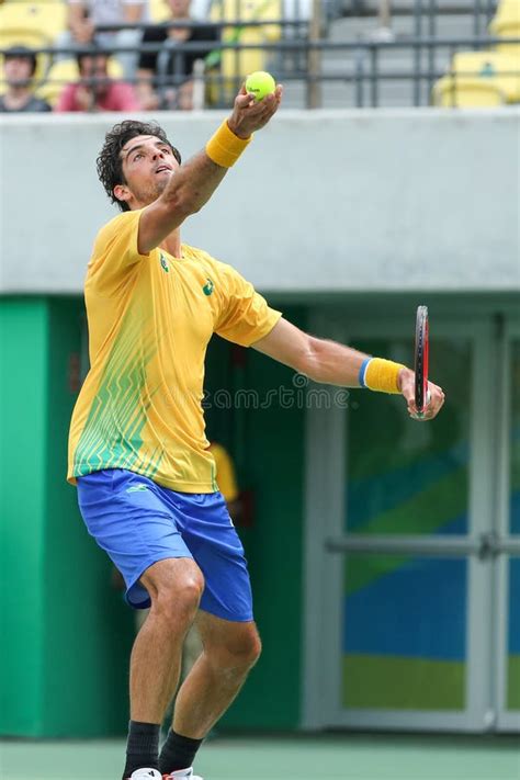 Professional Tennis Player Thomaz Bellucci Of Brazil In Action During Singles First Round Match