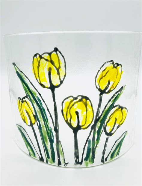 Fused Glass Tulips Yellow Tulips Glass Sconce Candle Glass Etsy