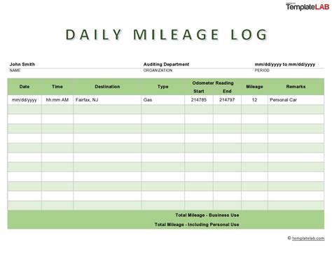 20 Printable Mileage Log Templates Free Templatelab