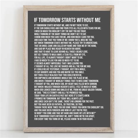 If Tomorrow Starts Without Me Poem Quote Song Lyrics Poster Print Wall