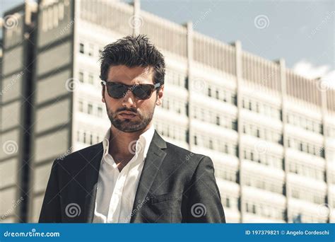 Handsome Businessman With Sunglasses Outdoor In The City Charming And Modern Style With Shirt