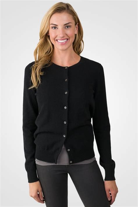 Jennie Liu Black Cashmere Button Front Cardigan Sweater Cashmere