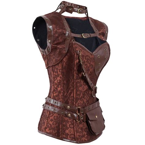 Buy Lauwoo Fashion Women Steampunk Corset Retro Brown Bustiers Overbust Leather
