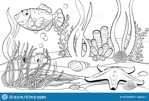 Underwater Scene With Cute Tropical Fish And Coral Reef Printable