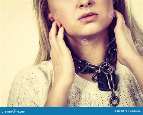 Woman Having Metal Chain Around Neck Stock Photo Image Of