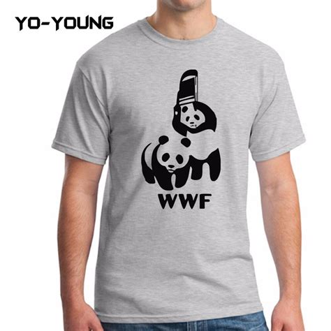 Men T Shirts Funny Spoof Logo Wwf Panda Design Printed 100 180 Gsm