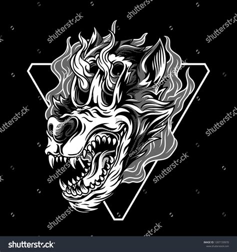 Wolf Flames Black White Illustration Vector De Stock Libre De