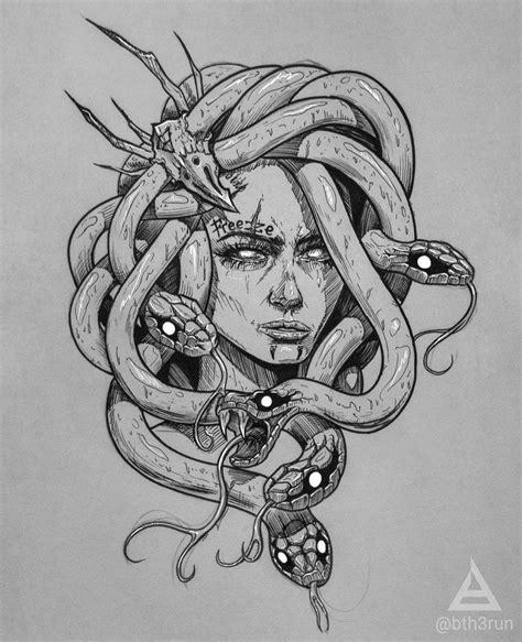 Medusa Tattoo On Inspirationde Medusa Tattoo Snake Sketch Art Sketches