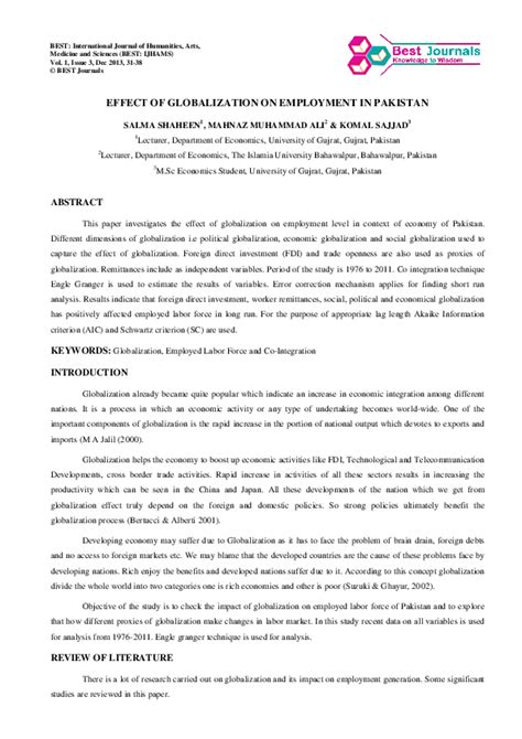 Unemployment in malaysia introduction over the past decades, early 1980's to 2010 the unemployment problem in malaysia shows the fluctuations year by years. (PDF) EFFECT OF GLOBALIZATION ON EMPLOYMENT IN PAKISTAN ...