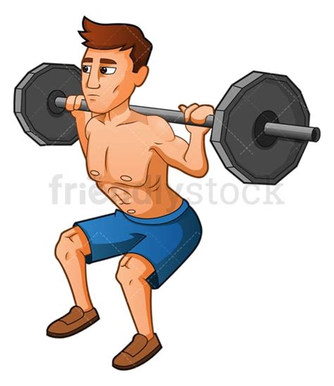 Muscular Man Executing Squat With Barbell Cartoon Vector Friendlystock
