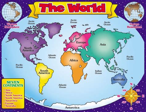 World Map Friendly Chart School Classroom Ambientation Continents