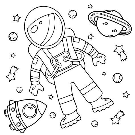 Космонавт в полете раскраска для детей Распечатать бесплатно