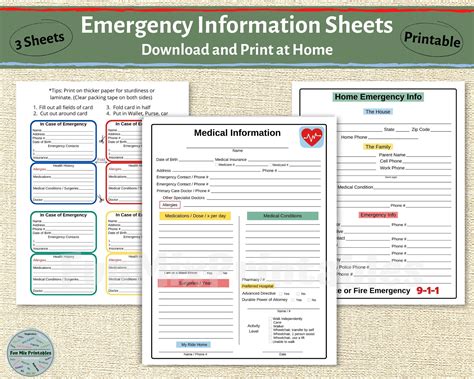 Medical Information Sheets Emergency Medical Form Printable