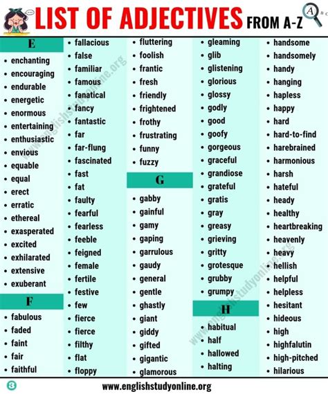 List Of Adjectives 1000 Adjectives From A To Z For ESL Learners