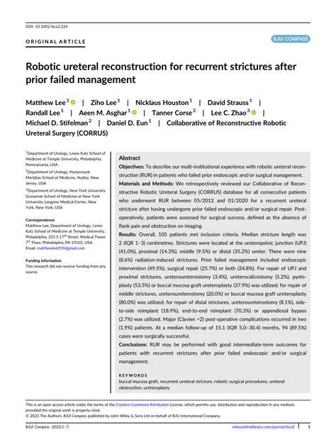 PDF Robotic Ureteral Reconstruction For Recurrent Strictures After Prior Failed Management