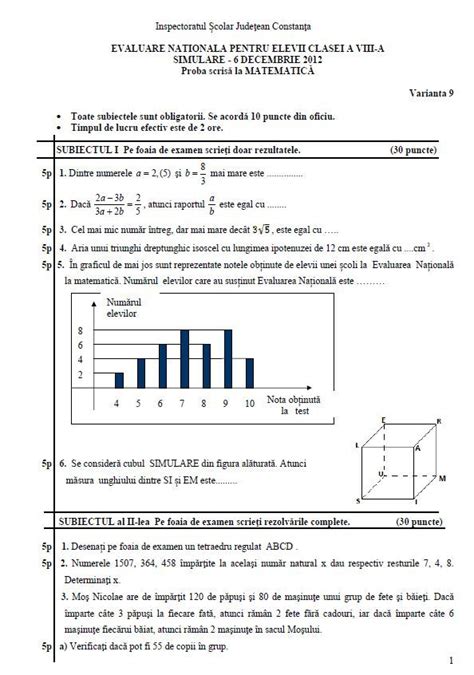 Exemple De Examene Clasa A 8 A Matematica 2013
