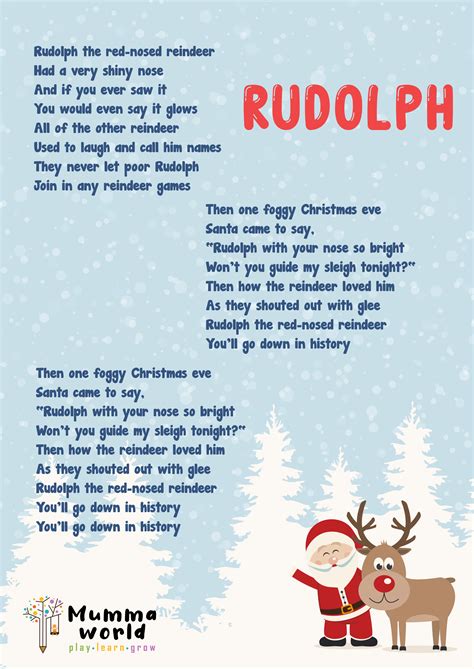 Christmas Carol Rudolph The Red Nosed Reindeer Lyrics Mumma World