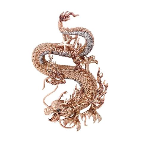 Chinese Dragon Necklace Pendant 14k Gold 301ct Diamond By Fehu Jewel