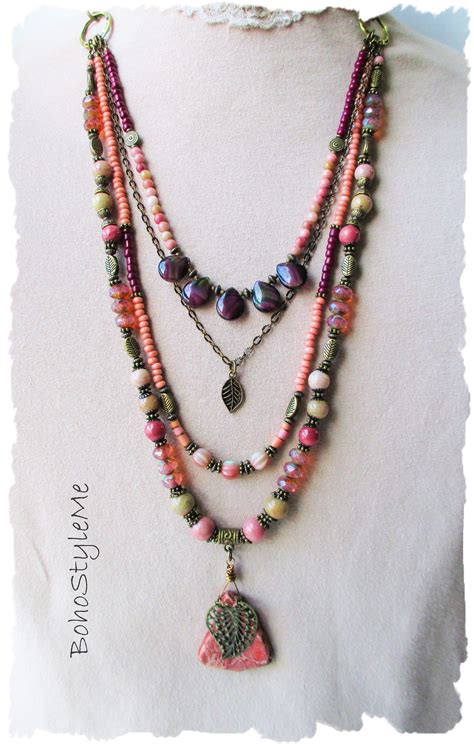 Boho Colorful Sunset Beaded Necklace Boho Style Me Stone Tiered