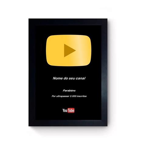 Quadro 3 000 Inscritos Youtube Personalizado Dourado Shopee Brasil