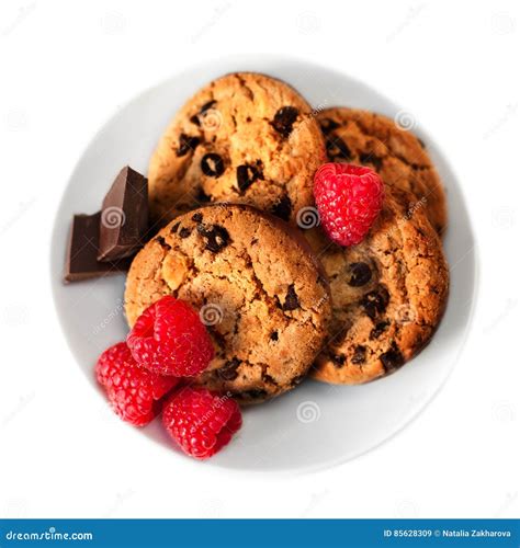 Chocolate Chip Cookies Macro Isolated On White Background Clos Stock