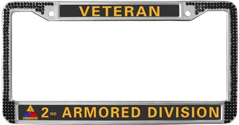 Stainless Steel License Plate Frame Veteran 2nd Armored